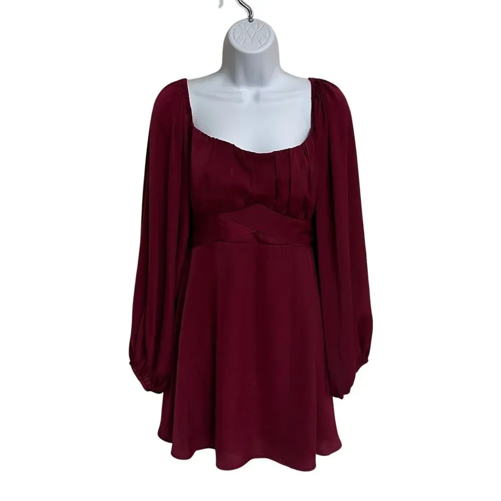 Altar'd State Burgundy Lola Crossover Long Sleeve Dress Size XL‎ Elegant